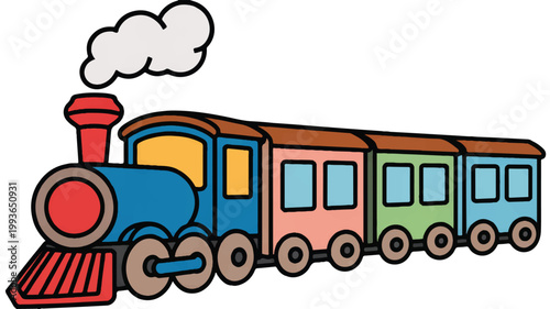 colorful cartoon train with smoke coming out  toy train