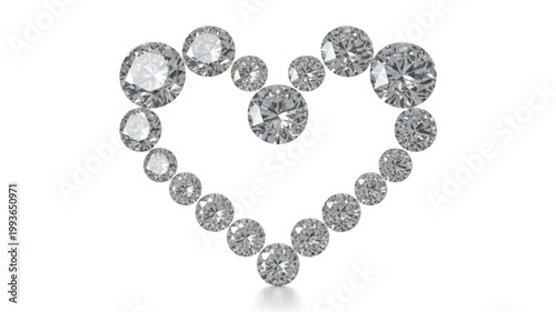 Heart shape made of sparkling diamonds on white background
