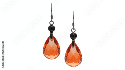 orange crystal teardrop earrings with black beads