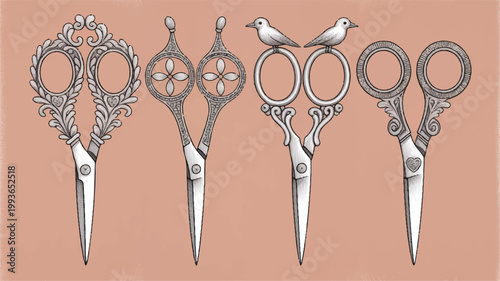 Ornate vintage scissors with decorative handles and blades