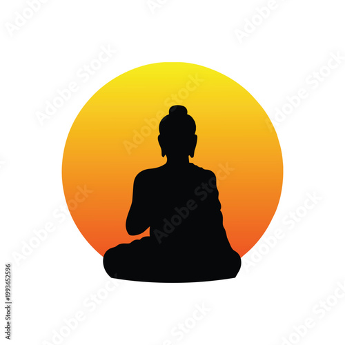 Buddha Jayanti Meditation Silhouette - Vesak Buddha Purnima Sunset Enlightenment Illustration