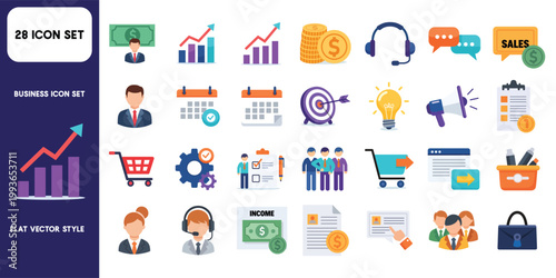 Startup Digital Marketing and Business Strategy Icon Set – Finance, Branding, Customer Support, Team Collaboration Flat Illustration