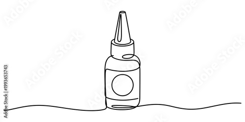 Minimalist continuous line art illustration of a generic medicine dropper bottle on a clean white background now Vector, illustration