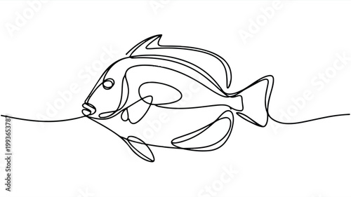 One line drawing of a fish swimming in water  simple minimalist illustration