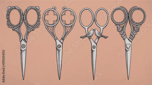 set of ornate decorative scissors with various designs