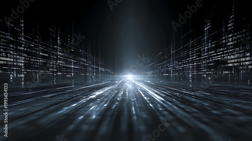 A digital city with glowing lights and a futuristic skyline.