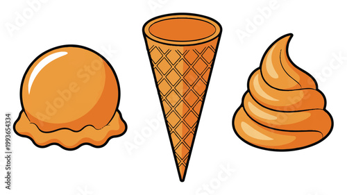 Orange ice cream scoop cone and sweet treat dessert elements