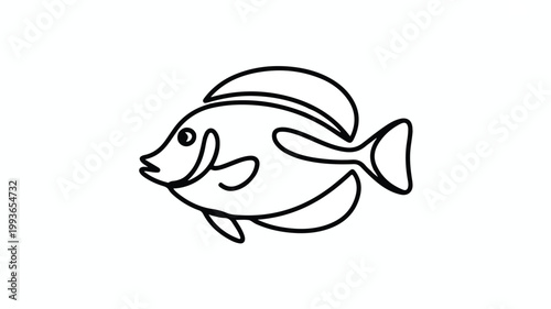 Simple line drawing of a fish swimming to the left side  illustration