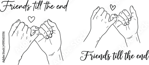 Black and white illustration of hands with friends till the end text