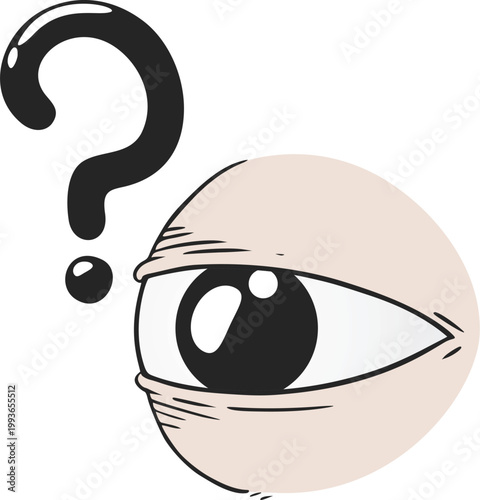 vector eye looks focused and concentrated with a question mark above, symbolizing curiosity, inquiry, and analytical thinking in minimal style draw