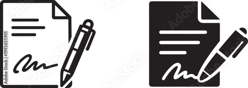 Signature file icon set in line vector style, solid color design for digital document illustration.