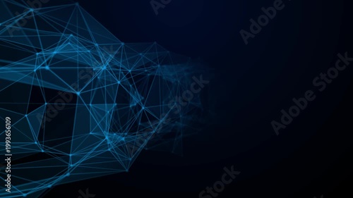 Cybersecurity digital concept showing protected network connections with polygons, dots, and flowing lines.