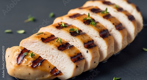 Grilled sliced chicken breast with herbs.