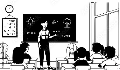 Teacher Classroom Students Lecture School Education Vector Illustration