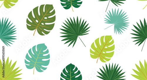 Seamless floral vector pattern with green cannabis and fern leaves creating a nature inspired summer foliage wallpaper design