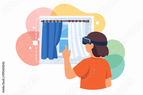 Woman using AR headset for virtual home interior retail shopping