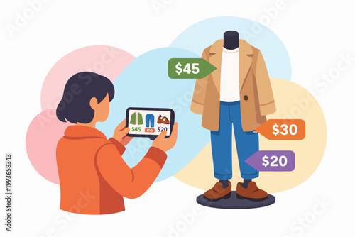 Augmented reality retail shopping experience with tablet and mannequin