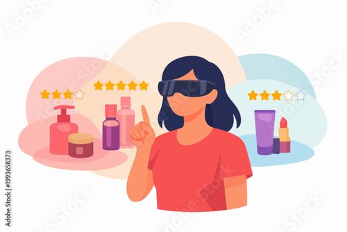 Woman using augmented reality for virtual cosmetic shopping experience
