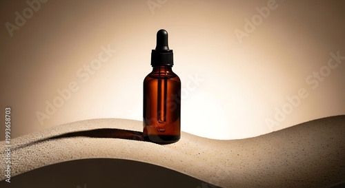 Brown glass dropper bottle on surface.