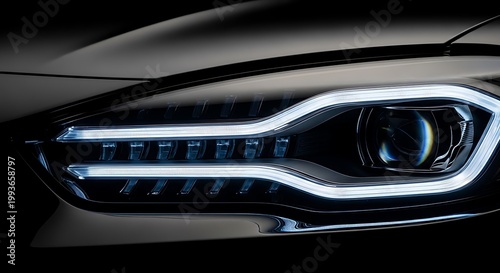 Close-up of modern car headlight.