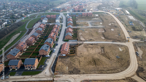 Aerial View of Residential Construction Site at Taylor Wimpey in Ripon, UK.