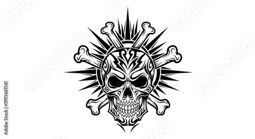 Tribal Skull and Crossbones Icon Vector, Danger Symbol, Tattoo Art