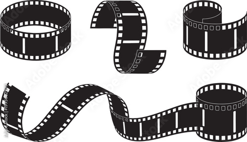 Film strips collection, different shapes, cinematic elements, vintage reel, photography, retro format, abstract background.