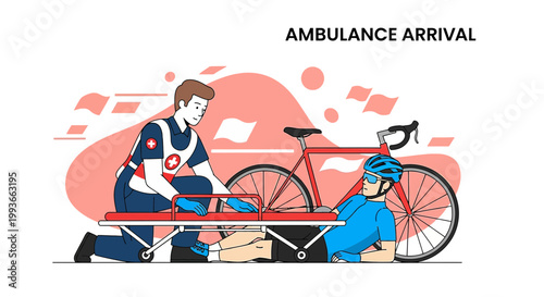 Paramedic Assists Injured Cyclist After Accident, Ambulance Arrival Scene