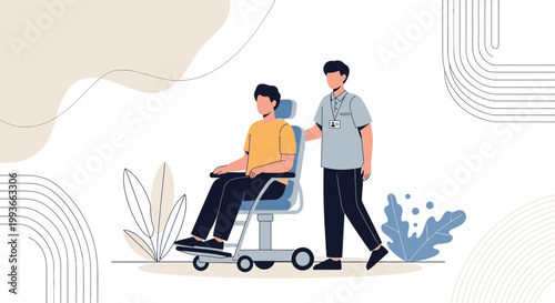 Caregiver Pushing Patient in Wheelchair, Healthcare Assistance, Medical Support