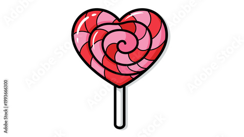 A colorful heart-shaped lollipop icon with a swirly design