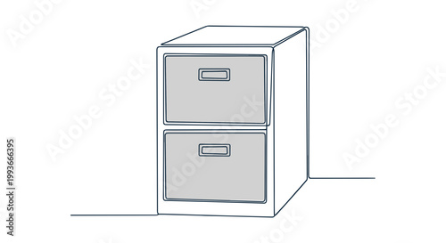 A minimalist vector illustration of a two-drawer filing cabinet in a simple office setting