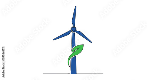 A vector graphic illustration of a wind turbine with a green leaf