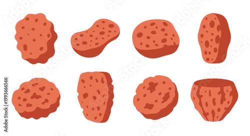 A vector graphic illustration of various sausage shapes on a white background