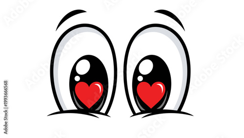 A cute cartoon illustration of loving eyes with heart shaped pupils