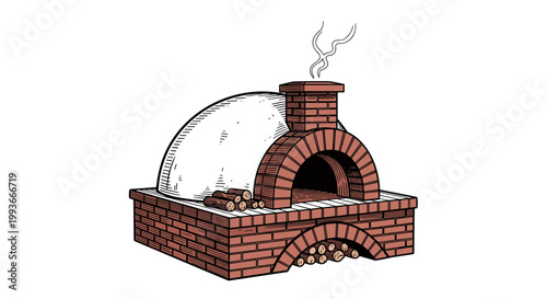 A vector illustration of a traditional brick pizza oven with a chimney