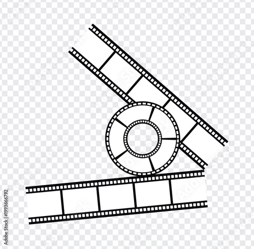 Film reel and strip composition cinema concept isolated vector illustration