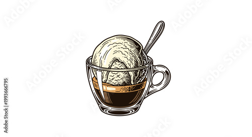 A vector graphic illustration of a coffee cup with a tea infuser