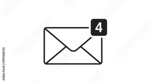 Email envelope icon with a black notification badge containing the number four indicating unread messages on a white background.