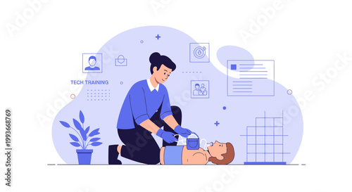 CPR Training: First Aid Provider Performing Cardiopulmonary Resuscitation on Patient