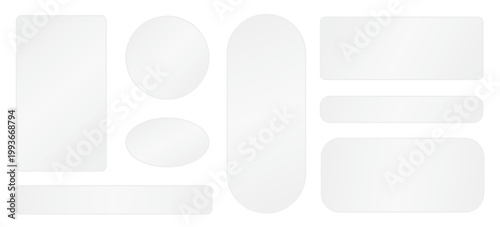 vector illustration: semi transparent glass plate and web button set with round edge and light in box frame borders isolated on white or transparent png