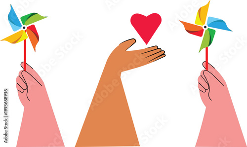 A hand holding a colorful heart symbol representing love romance care and Valentine celebration