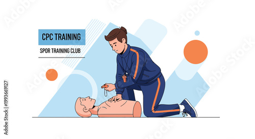 CPR Training: Man practices resuscitation on dummy, emergency medical skills