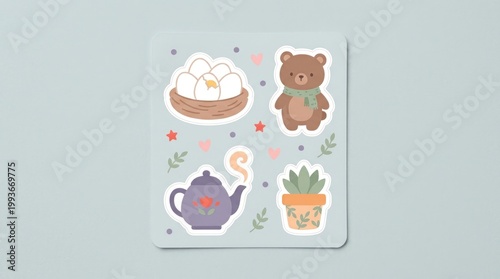 Cute Baby Animal Stickers Featuring Bear, Elephant, and Plant Designs for Kids.