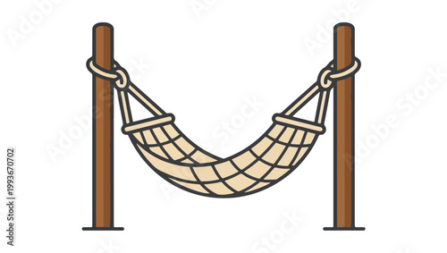 Urban Hammock Icon on Transparent Background – Minimal Flat Vector Illustration, urban hammock icon, hammock vector, rope hammock illustration, park hammock icon, wooden posts hammock, minimal vector,