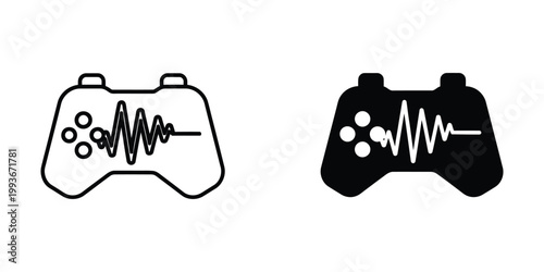 Contrast between a white and black gaming controller design with sound wave icons