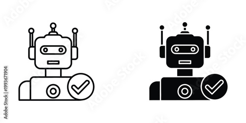 Two robots with checkmarks indicating approval or verification status