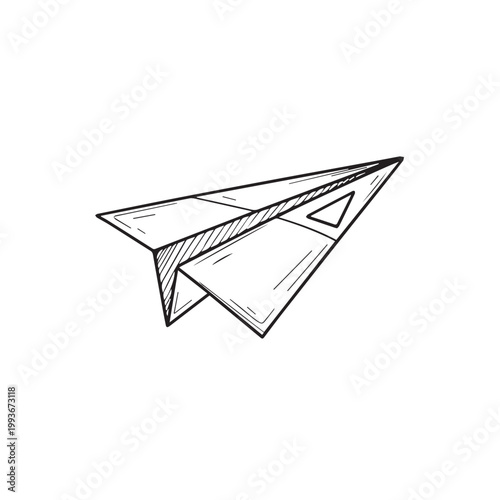 Minimalist Sketch of a Paper Airplane in Flight, a Simple Origami Style Illustration.