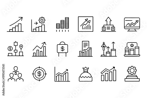 Business Growth and Financial Analytics Line Icon Set