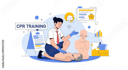 CPR Training Session: Instructor Demonstrates Chest Compressions on Mannequin