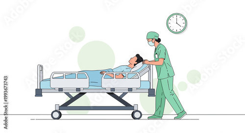 Nurse Pushing Patient on Hospital Bed, Medical Care and Transport